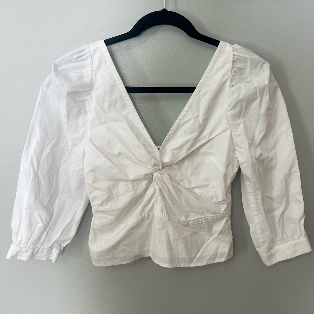 Abercrombie White V-Neck Puff Sleeve Top